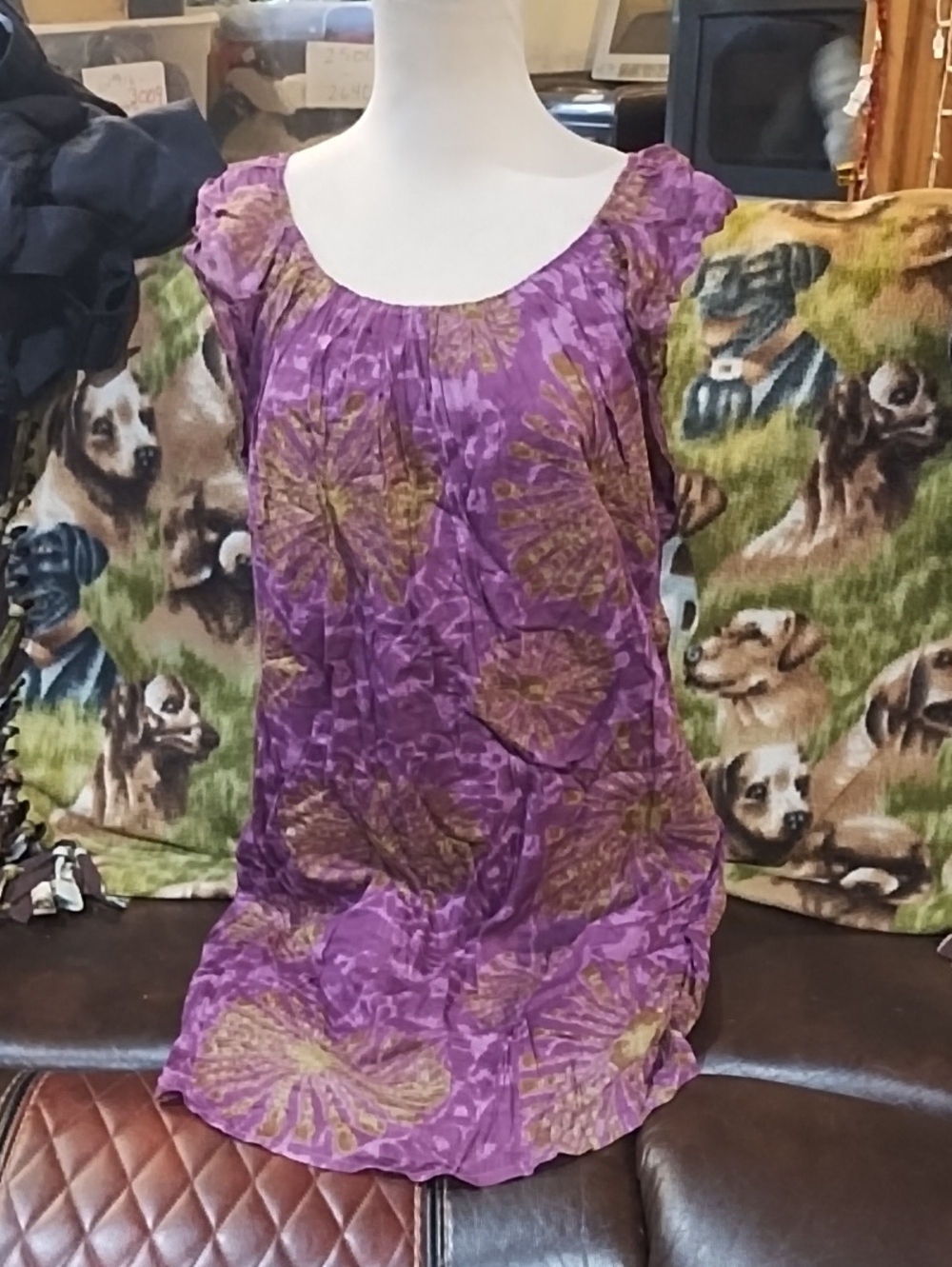Roberta Freymann Purple and Green Floral Dress